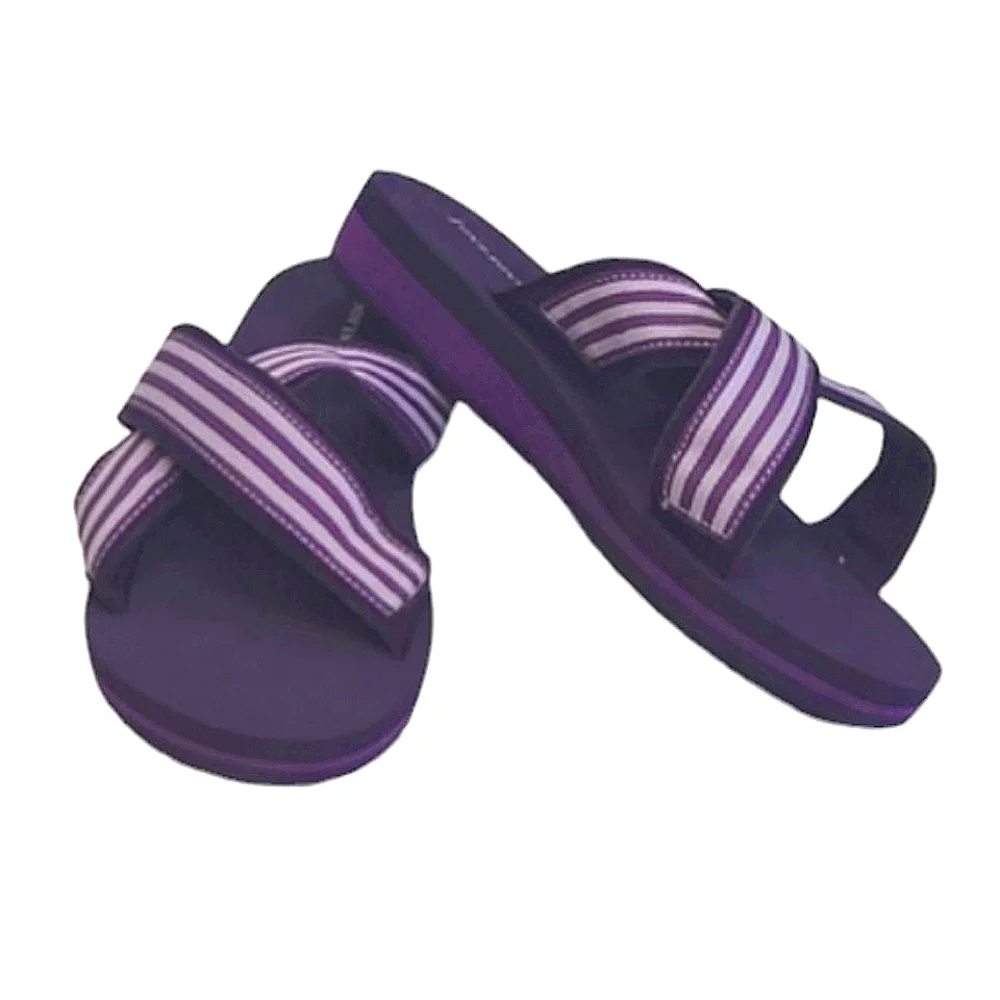 Lands' End Criss-Cross Slip-on Sandal Foam Sole Striped Strappy Beachy Slides